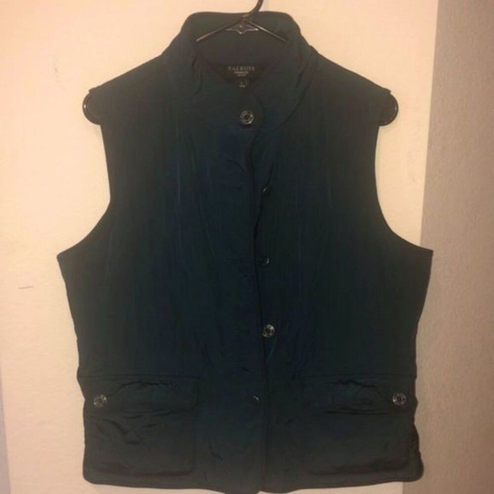 Talbots Forrest green quilted womens  vest petite size L